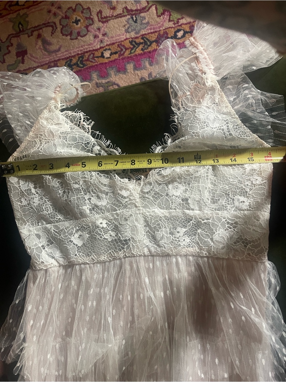 Watters Tiered Lace & Swiss Dot Wedding Dress, Custom Tulle Flutter Sleeves, 8 - Picture 11 of 15